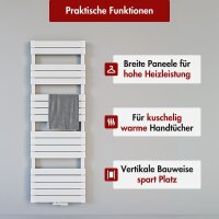 Handtuchheizkörper PANDEMA Weiß Seiten und Mittelanschluss inkl. Thermostat 50 cm 140 cm
