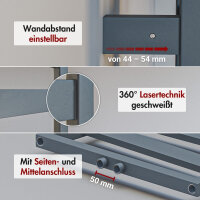 Badheizkörper elektrisch Mittelanschluss ZEBRA Anthrazit inkl. Heizstab und Glykol 50 cm 166 cm
