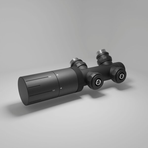 Heizkörper Thermostat Multiblock-Set inkl. Kopf 2 in 1 Schwarz schwenkbar