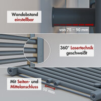 Handtuchheizkörper Mischbetrieb Badheizkörper ALPIYA Anthrazit inkl. Heizstab und Thermostatventil 50 cm 140 cm
