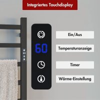 Handtuchwärmer elektrisch PLUG-AND-HEAT mit eckigen Rohren Schwarz