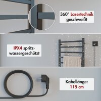 Handtuchwärmer elektrisch PLUG-AND-HEAT mit eckigen Rohren Schwarz