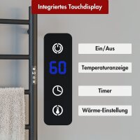 Handtuchwärmer elektrisch PLUG-AND-HEAT mit runden Rohren Schwarz