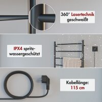 Handtuchwärmer elektrisch PLUG-AND-HEAT mit runden Rohren Schwarz