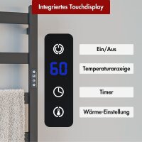 Handtuchwärmer elektrisch PLUG-AND-HEAT kompakt mit eckigen Rohren Schwarz