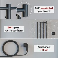 Handtuchwärmer elektrisch PLUG-AND-HEAT Schwarz mit Handtuchhaltern 35 x 140 cm