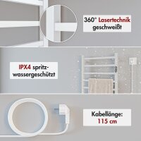 Handtuchwärmer elektrisch PLUG-AND-HEAT mit eckigen Rohren Weiß 60 x 115 cm