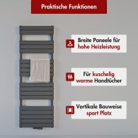 Handtuchheizkörper PANDEMA Anthrazit Seiten und Mittelanschluss 50 cm 180 cm