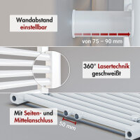 Handtuchheizkörper Badheizkörper ALPIYA Weiß Mittelanschluss 50 cm 180 cm Gerade