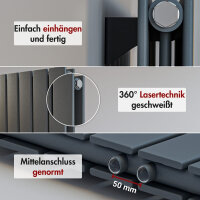 Paneelheizkörper Flachheizkörper LAVA ECO Vertikal Doppellagig Anthrazit 38 cm 180 cm