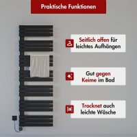 Handtuchheizkörper elektrisch ALRONA Seitlich offen Schwarz inkl. Heizstab SMART 60 cm 140 cm befüllt