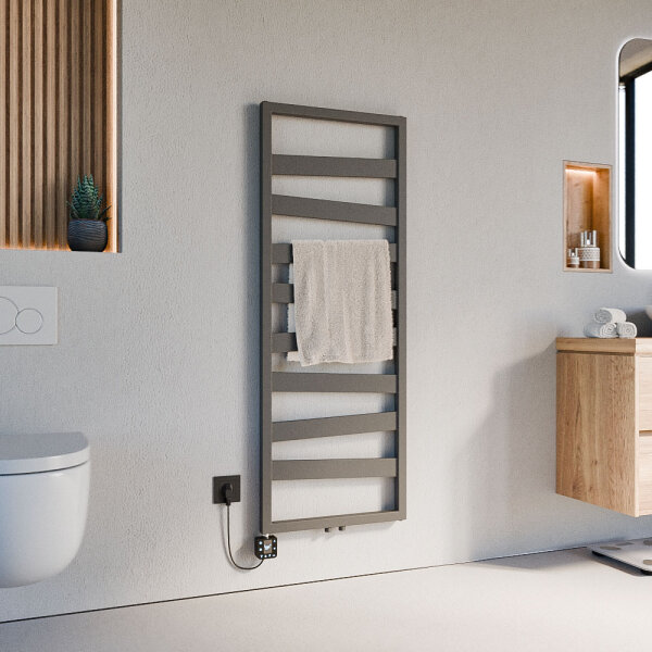 Badheizkörper elektrisch Mittelanschluss ZEBRA Anthrazit inkl. Heizstab SMART und Glykol 50 cm 134 cm