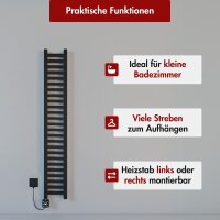 Handtuchheizkörper elektrisch LUMIRA Schwarz inkl. Heizstab SMART und Glykol 20 cm 100 cm
