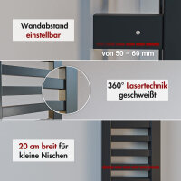 Handtuchheizkörper elektrisch LUMIRA Schwarz inkl. Heizstab SMART und Glykol 20 cm 100 cm