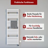 Handtuchheizkörper Mischbetrieb PANDEMA Weiß Seiten- und Mittelanschluss inkl. Heizstab SMART und Thermostatventil 50 cm 180 cm